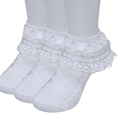 China QUICK DRY Cute Infant Babies Turn White Embroidered Lace Criss Cross Socks Kids Christening Cotton Cuff Baptism Ruched Socks for sale