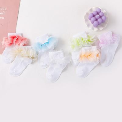 China A-308WR Autumn new cotton children's socks QUICK DRY quality princess dance lace ruched socks wholesale 100% non-slip baby socks for sale