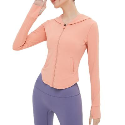 China Breathable Hooded Sleeve Zipper Yoga Jacket Female Sports Jacket Female Gym Wear for sale