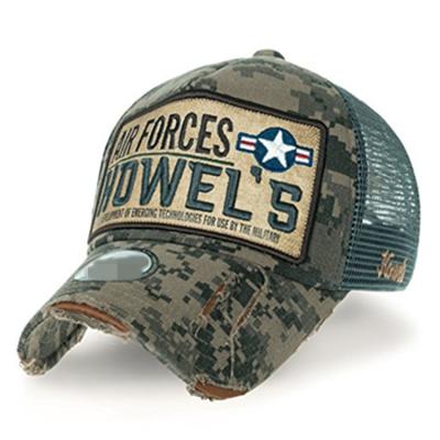 China Outlet Camouflage Trucker Hat COMMON Worn Plain Distressed Trucker Mesh Cap for sale