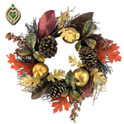 China Eco-friendly Golden Pinecones Golden Apple Branch Garland Maple Leaf Gold Flower and Fruit Small for sale