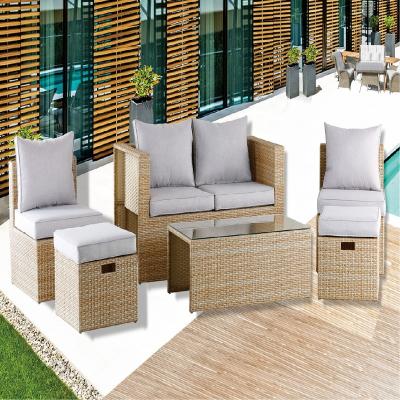 China Latest Design Modern Furniture 6 Piece Furniture Rattan Garden Sofa Set for sale