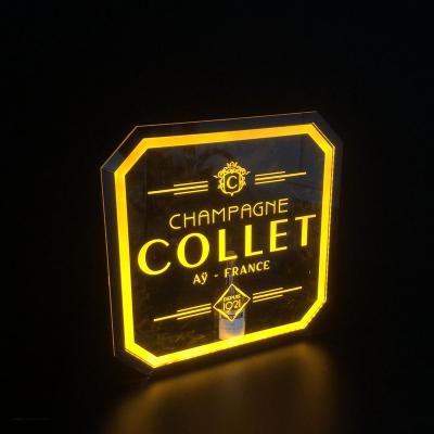 China Customized Acrylic Square Shape Acrylic Golden Yellow Led Sign Board for sale