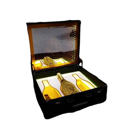 China Metal Border and High Quality Customized Acrylic Ace of Spades 3 Bottle LED Champagne Box Suitcase LED Bottle Display Stand For Wine for sale