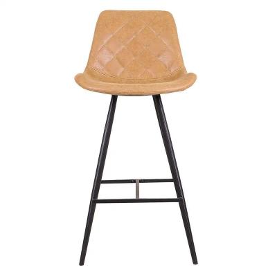 China Eco-friendly Wholesale Home Nordic Leather Stool Chair Bar Counter Height High Metal Frame High Bar Chair for sale