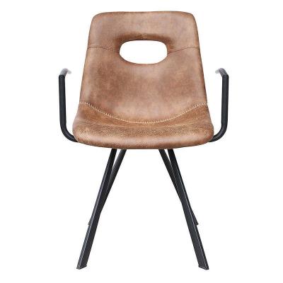 China Durable High Quality Nordic Style Brown Leather Dining Chairs Restaurant Dining Chair With Armrest for sale