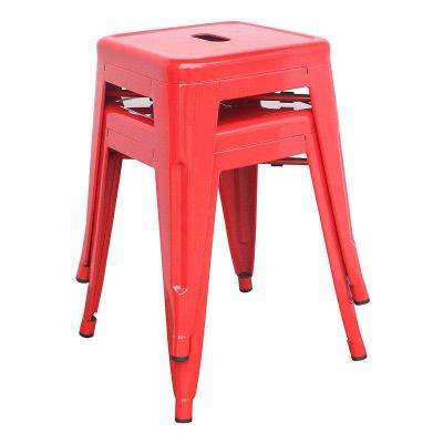 China Durable Customized Design Dining Room Chair Armless Red Metal Stackable Dining Chair for sale