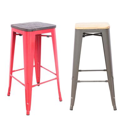 China Eco-friendly Wholesale Restaurant Furniture Wooden Cushion Metal Bar Stool Industrial Kitchen Bar Stools for sale