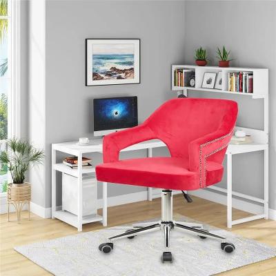 China Revolving Modern Home Office Chair Swivel Adjustable Red Fabric Soft Velvet Task Chair for sale