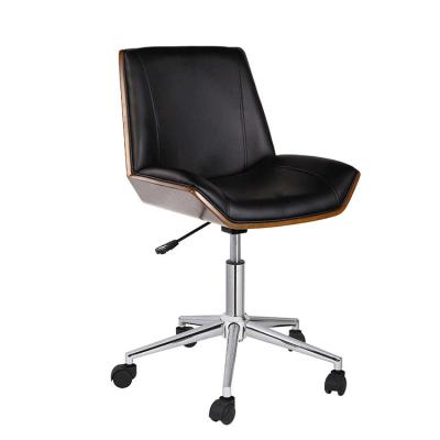 China Revolving Wholesale Luxury Home Office Chair Height Adjustable Swivel Black Leather Armless Task Chair for sale