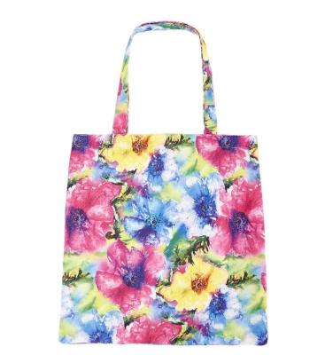 China Premium Korean Cotton Folding Sublimation Bags Large Size Thick Canvas Tote Bags Custom Printed Logo Floral for sale