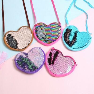 China Fashion Children Kids Sequin Coin Purse Trendy Girls Love Heart Wallet Candy Color Mini Jelly Bag Chain Purse for sale