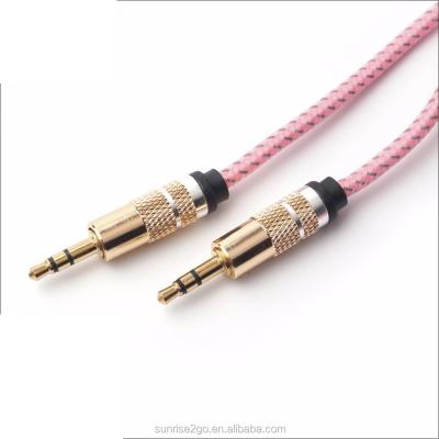 China aux audio cable Wholesale High Quality Gold Plated Head Cable 3.5mm Nylon Braided DVD Player Connector Metal Head for sale