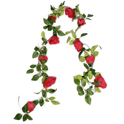 China Home Wedding Decor 6 Colors Silk Valentine's Day 10 Heads Artificial Red Rose Flower Vine for sale