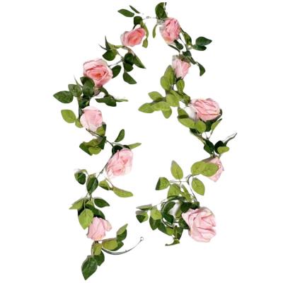 China 2.27m Long Fake Plant 10 Heads Artificial Silk Rose Flower Vine With Green Leaves for sale