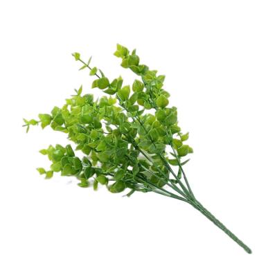 China Plastic Decorative Faux Plant Stem Green 7 Branches Artificial Eucalyptus Leaves for sale