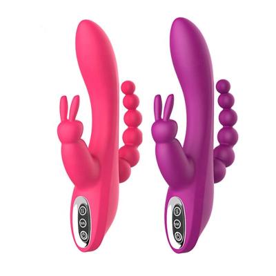 China Rechargeable Silicone+ABS Vibrator Sex Toy Women Vagina Anal Clitoris Stimulate 3-in-1 Female for sale