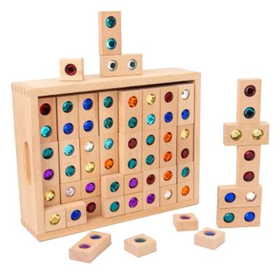 China Building Toy Children 128pcs Natural Rainbow Stacking Wooden Stone Diamond Gem Glitter Building Blocks for sale