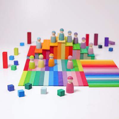 China Children's Toys 100Pcs Kids Toy Davinci Arch Bridge Unpaint Wooden Stacking Strips Baby Rainbow Grimms Wooden Toys for sale