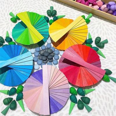 China Building Toy 100Pcs DA Vinci Arch Bridge Stick Baby Stacking Strip Stacker Grimm Wooden Rainbow for sale