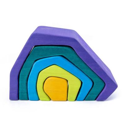 China 2021 Children's Toys Cheap Grimm's Stone Small Caves Nature Earth Rainbow Wooden Interlocking Blocks Wooden Baby Stacker for sale