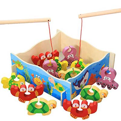 China Children's Learing Toys 3D Puzzle Toy Interesting Wood Educational Toy Kids Magnetic Wooden Fishing Toys For Children for sale