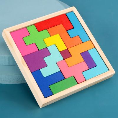 China DIY TOY Tetri Rainbow Tangram Geometric Puzzle Multicolor Baby Wooden Puzzle Toys For Children for sale