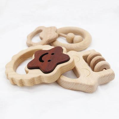 China Eco-Friendly Safe Wooden Baby Rattle Beech Wooden Chewing Teether Teething Toys WOODEN Teether DIY Organic Pendent for sale