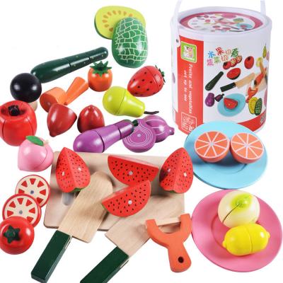 China Kitchen Toy Set Custom Simulation Kitchen Toys Cutting Fruit Vegetable Set Cutting Fruit Wooden Toy for sale