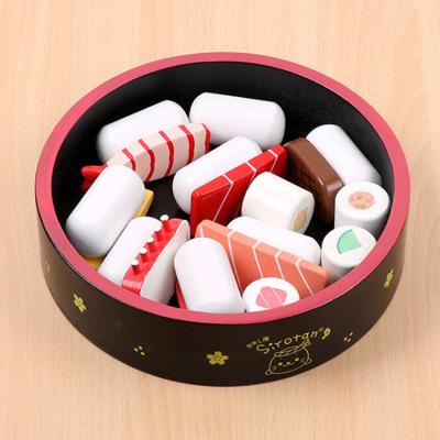 China Kitchen Toy Set Children Pretend Play Eco-friendly Cute Pink Japanese Sushi Wooden Role Play Kitchen Toy For Girl for sale