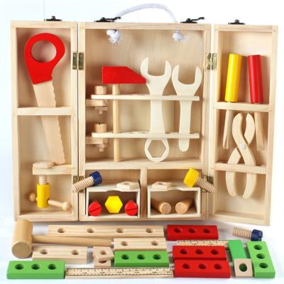 China Funny Educational Toy Diy Educational Wooden Simulation Tool Box Toys Multifunctional Children Wooden Tool Kit Toy Box for sale