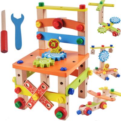 China TOY Wholesale Kids Pretend Play MODEL plays Diy wood nut screw tools assemble wooden chair toy for sale