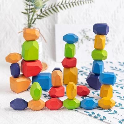 China Building Toy Creative Nordic Style Stacking Balancing Building Block The Rainbow Game Wooden Stone Game Pebbles for sale