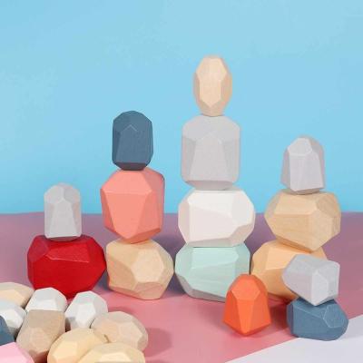 China Building Toy Creative Nordic Style Game Colored Stone Stacking Building Blocks Toy Rocks Pebbles Wooden Colored for sale