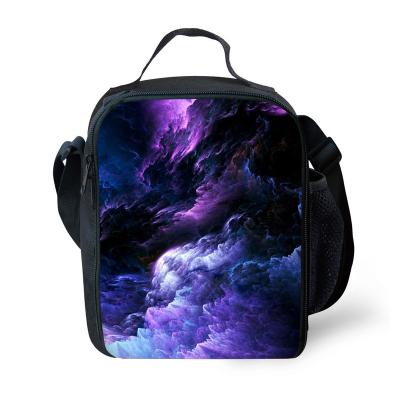 China New Style Waterproof Tote Bag Cheap Custom Black Purple Sky Printing Polyester Children Lunch Bag Waterproof for sale