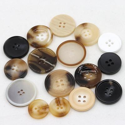 China Viable Hot Selling Custom Imitation Horns 4 Holes/25mm Plastic Resin DIY Accessories Round Buttons For Craft Sewing Jacket for sale