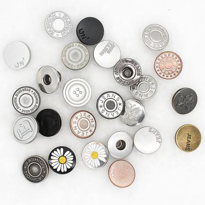 China SustainableOxidation Resistant Metal Does Not Fade 17mm Customized Pattern High Quality Logo Galvanized Bright Silver Alloy Clothing Jeans Buttons for sale