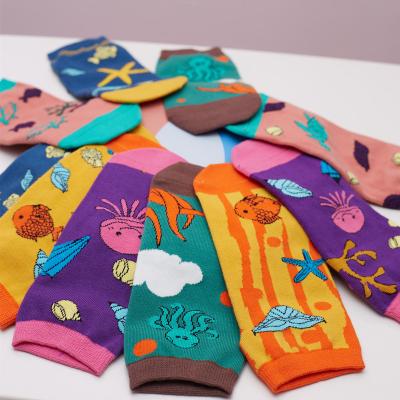 China 2020 New Style Ocean Series Antibacterial Colorful Cute Cut Cotton Low Knitted Combed Socks For Girls Women Ladies for sale