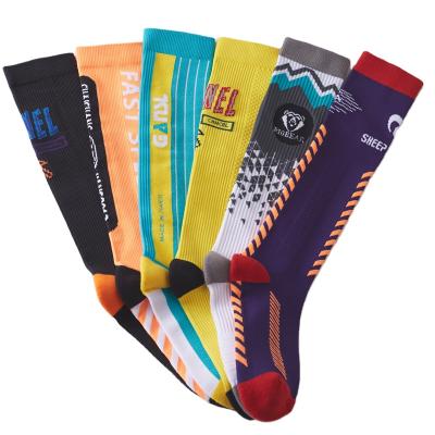 China Colorful Bamboo Nylon Logo Sublimation Acupressure Socks Custom Made White Compression Long Football Socks For Men for sale