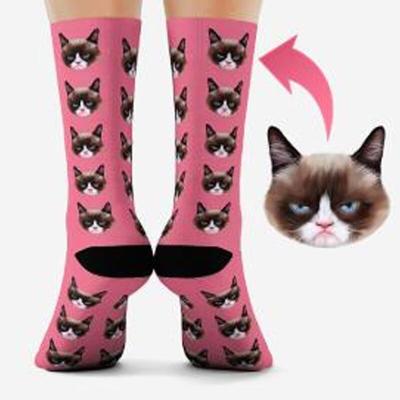 China Disposable Disposable 3d Printing Socks Cat Cartoon Animal 360 Degree Print Socks Custom Made Polyester Crew Socks For Kids for sale