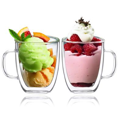 China Factory Viable Clear Glass Cups Double Wall Insulated Hot Drink Glasses With Handle Cups 400ml Heat Resistant Water Glasses for sale