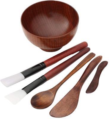 China 6-Pack Wooden Facial Mask DIY Kit Facial Mixing Bowl Set Apply Facial Care Tools Mixing Bowl Brush Spatula Spoon for sale