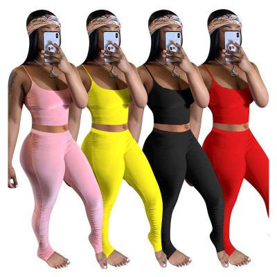 China New 2 Set Women Summer Wear Breathable Two-Piece Outfits Crop Pants Female Jogger Top And Stacked Matching Set Set for sale