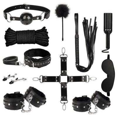 China Real Touch Smelling 2023 Hot Sale Leather Bondage Gear 11 Pcs BDSM Bondage Set Restraint Kits Adult Sex Toys For Women And Couples Gay Lesbian for sale