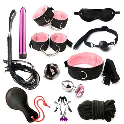 China Real Touch Feeling BDSM 12 Pieces Bondage Set Adult Sex Toys Stimulate Handcuffs Nipple Clamps Gag Whip Rope Anal Plug For Couples Gay Lesbian for sale