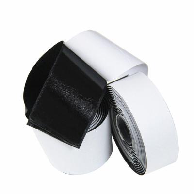 China 38mm Black and White Nylon Hook and Loop Adhesive Tape with Strong Rubber Adhesive Glue for sale