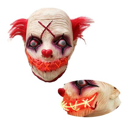 China Creepy Scary Prop LED Mask Halloween Clown Costume Christmas/Halloween/Easter/National Day LED Light Up Latex Mask for sale