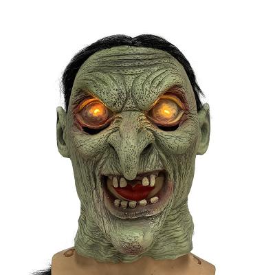 China Scary Maskes Old Ladies Christmas/Halloween/Easter/National Day Witch With Hair Halloween Light Up Cosutme Vampire Mask Cosplay Props LED Lighted Adult Children for sale