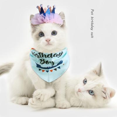 China New Design Viable Wholesale Pet Cat Birthday Triangle Saliva Towel Crown Set for sale