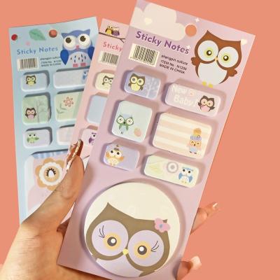 China Custom self-adhesive kawaii cartoon animal cute owl stationery student note pads sticky set for sale